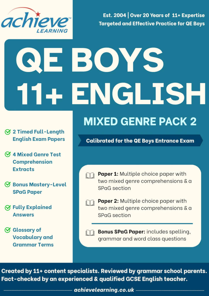 QE Boys 11+ English Practice Pack – Mixed Genres (Set 2)